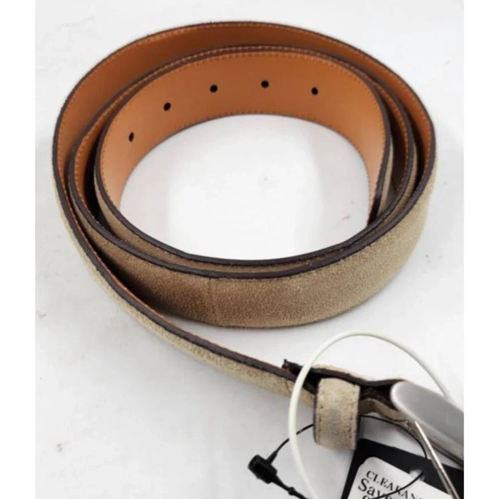 Magnanni Telante Suede & Leather Belt Men's 42 Taupe Nickel-Tone Square Buckle